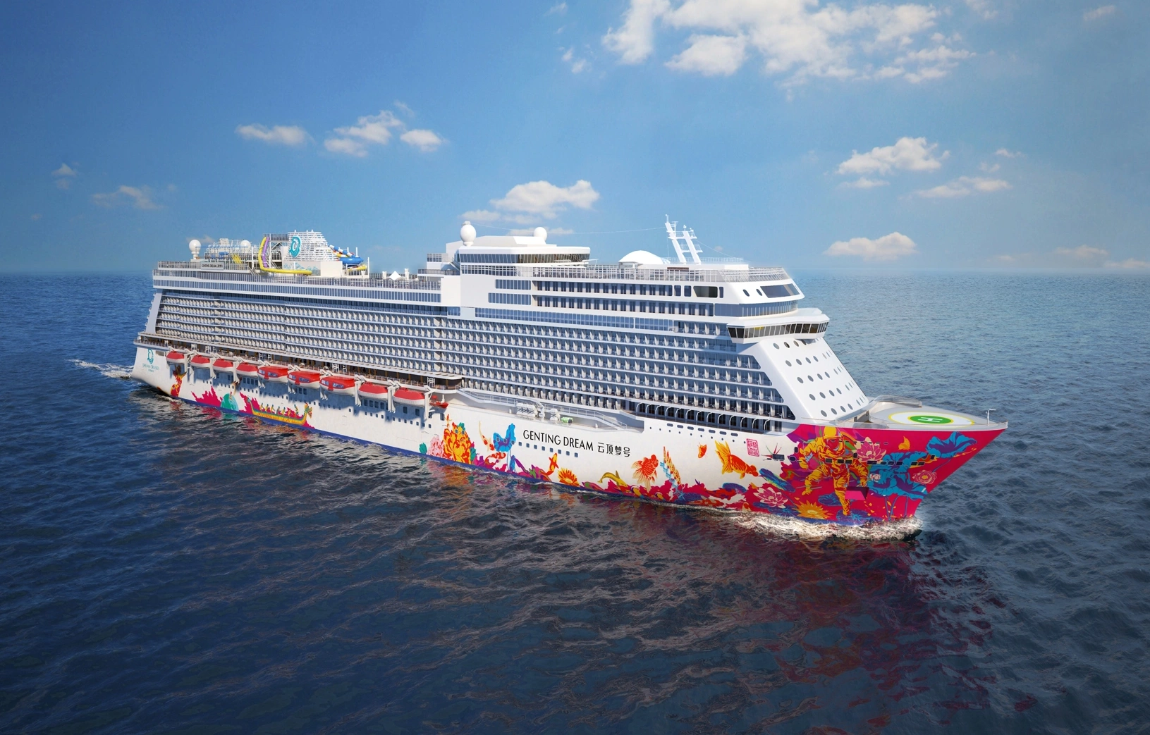 Genting Dream cruise ship sailing at sea from Singapore