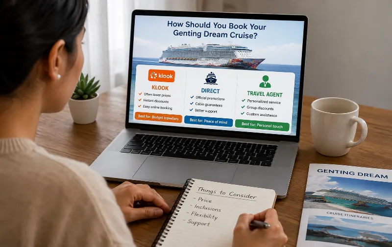 Choosing between booking Genting Dream direct, via Klook, or through a travel agent