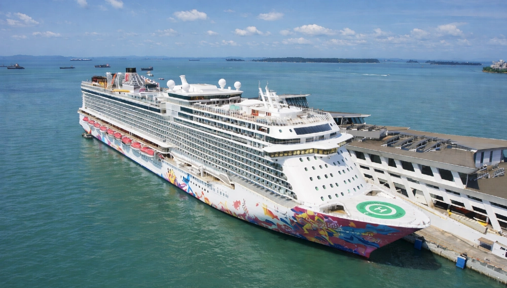 Genting Dream cruise ship at Marina Bay Cruise Centre Singapore ready for boarding